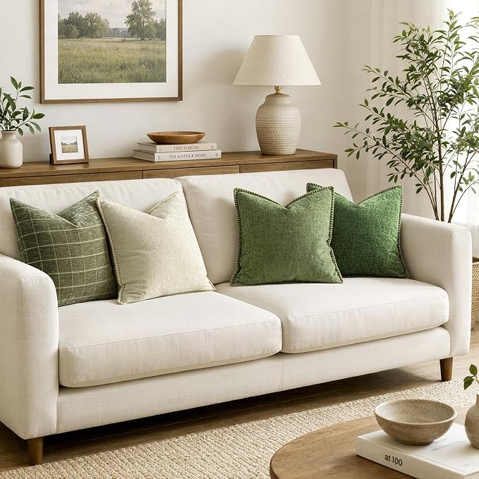 MIULEE Decorative Couch Throw Pillow Covers 16x16 Inch Sage Green 2 Pack | Farmhouse Pillow Covers with Stitched Edge, Soft Chenille Cushion Cases, for Sofa Bed Living Room Home Decor
