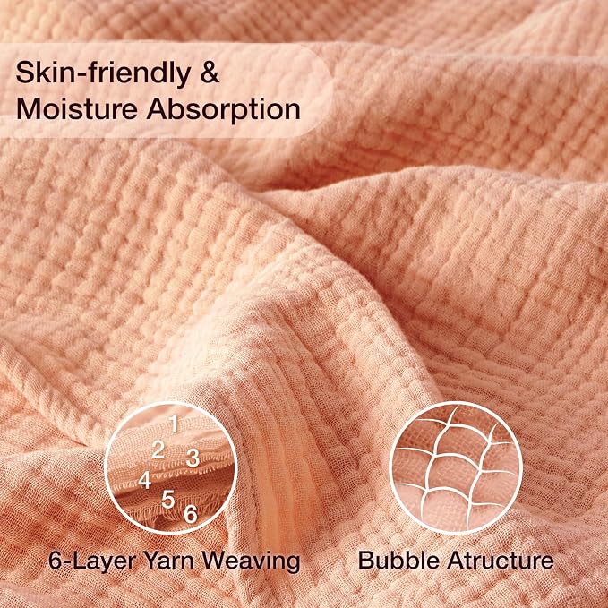 100% Cotton Muslin Blanket California King 120" x 90", 6 Layers Breathable and Lightweight Oversized Blankets for Bed, Soft Cooling Gauze Blanket for Adults All Season, Dusty Pink