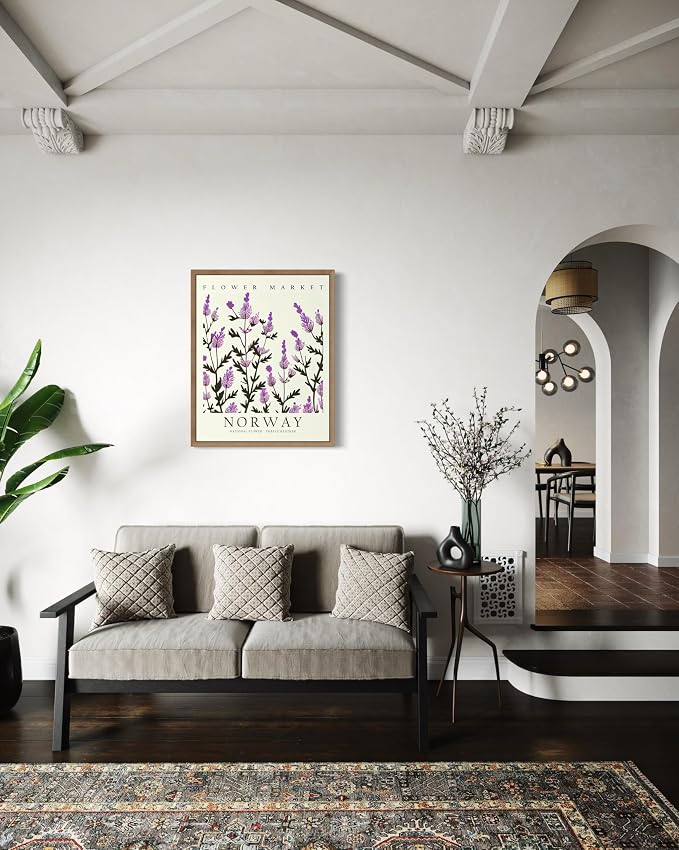 Norway Flower Market Art Print Poster, Wall Art Floral Painting Botanical Decor for Bedroom, Kitchen, Bathroom Livingroom Decoration 82B (Norway, 14"L x 11"W, Wood Frame)