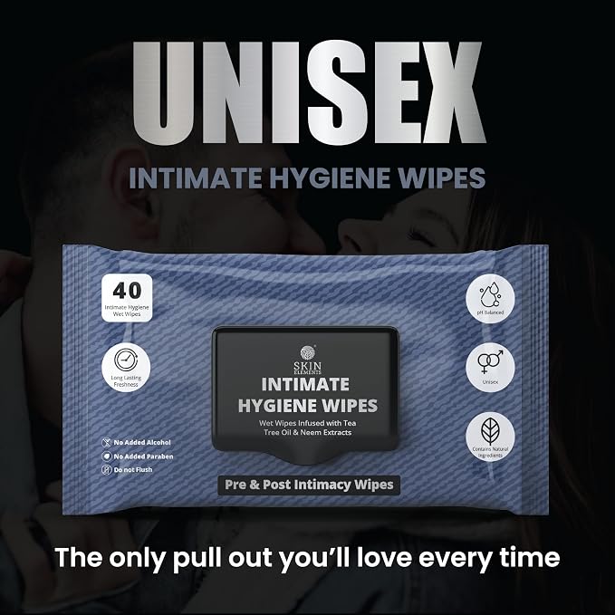 Skin Elements Intimate Hygiene Wipes | Unisex | pH Balanced Wet Wipes | Tea Tree Oil & Neem Extracts | 40 Intimate Hygiene Wipes | Pre and Post Intimacy