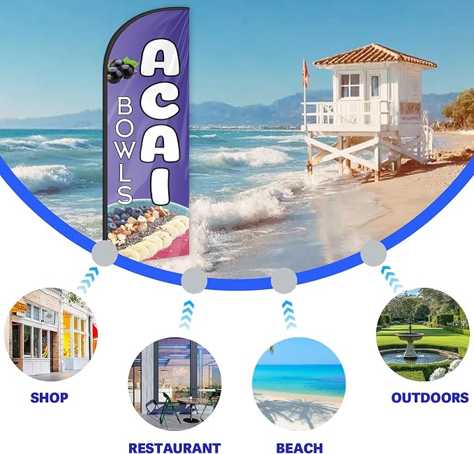 Acai Bowls Feather Flag for Storefronts Fairs,6 FT (Flagpole Not Included) | Business Advertising Flag