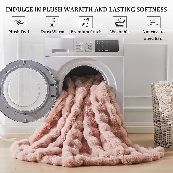 Faux Fur Throw Blanket for Couch, 1000 GSM Cozy Fuzzy Fluffy Soft Plush Thick Bubble Sherpa Blanket for Sofa Bedroom Living Room, Mothers Day Birthday Gifts for Women Home Decor