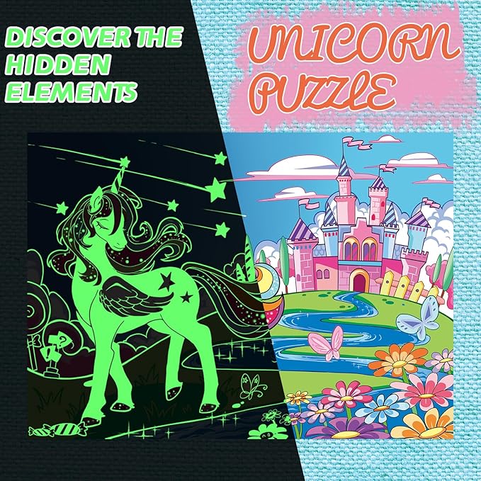 Glow in The Dark 100 Piece Unicorn Puzzle with Paint for Kids, Jigsaw Puzzle Toys for Girls&Boys, Unicorn Birthday Gift for Girls Toodler Age 5 6 7 8