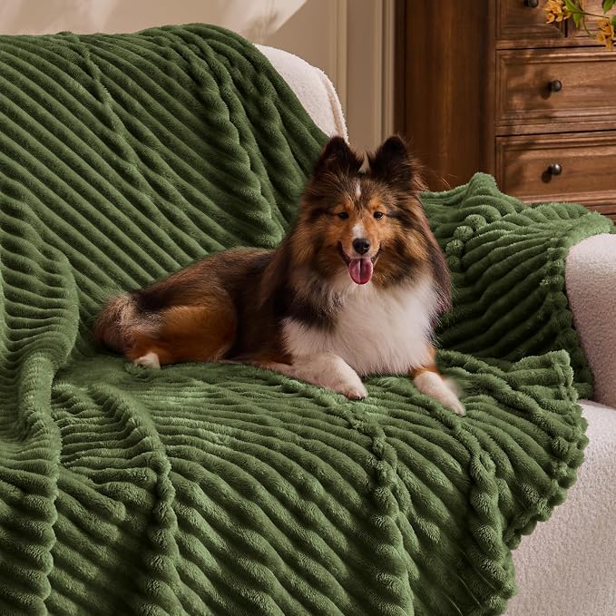 BEDELITE 3D Ribbed Jacquard Moss Fleece Twin Blanket for Bed, 60x80 Inch | Soft Warm Decorative Fluffy Blanket, Cozy Plush Lightweight Fuzzy Throw Blanket for Couch Sofa Room Decor, Gift for Women