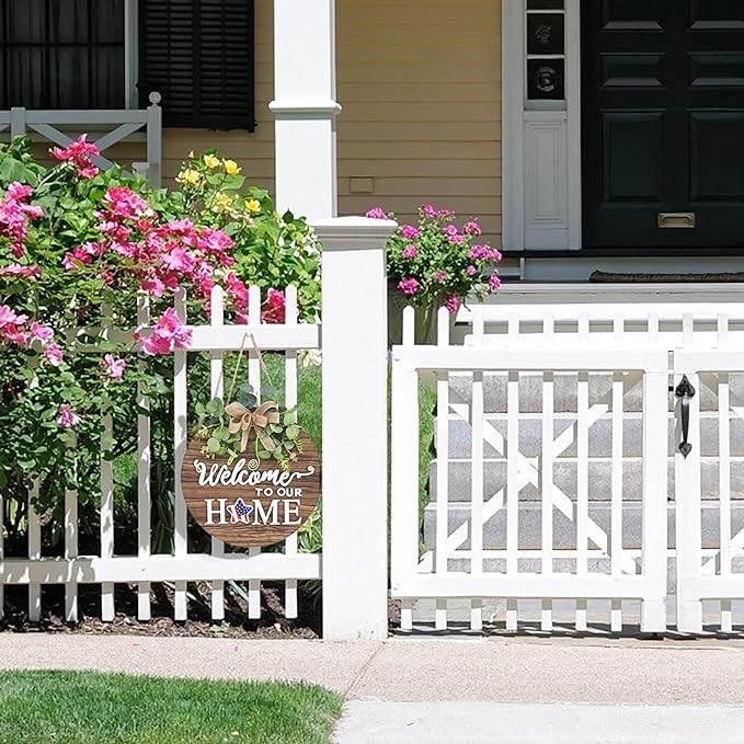 Interchange Welcome Sign Front Door Wreaths for Spring Fall Summer Winter | Rustic Wood Wreaths for Wall Home House Warming gifts Outdoor Farmhouse Porch All Seasons Holiday Halloween Christmas