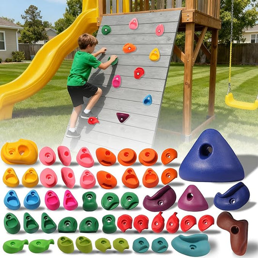 50 PCS Rock Climbing Holds for Kids,Rock Climbing Wall Grips Climbing Rocks Wall Kit for Indoor and Outdoor Playground Play Set with Hardware