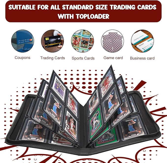 Toploader Binder 4 Pocket, Top Loader Card Storage Holds 96 Cards Top Loader Binder for Trading Cards 3" x 4" Rigid Card Holders and Sports Cards Organized