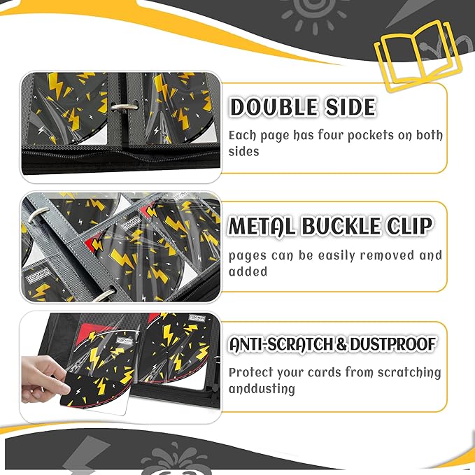 Trading Card Binder 4 Pocket,Card Binder 400 Pockets,Card Book Holder Cards with 50 Removable Sleeves,3-Ring Zip Design MTG/TCG/Sport Collectible Trading Card Albums Gifts for Boys and Girls (Black)