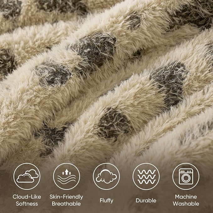 Snuggle Sac Leopard Luxury Faux Fur Throw Blanket for Couch,Ultra Soft Cozy Plush Fluffy Blanket for Sofa Bedroom Living Room,Brown Leopard,50x60 inches
