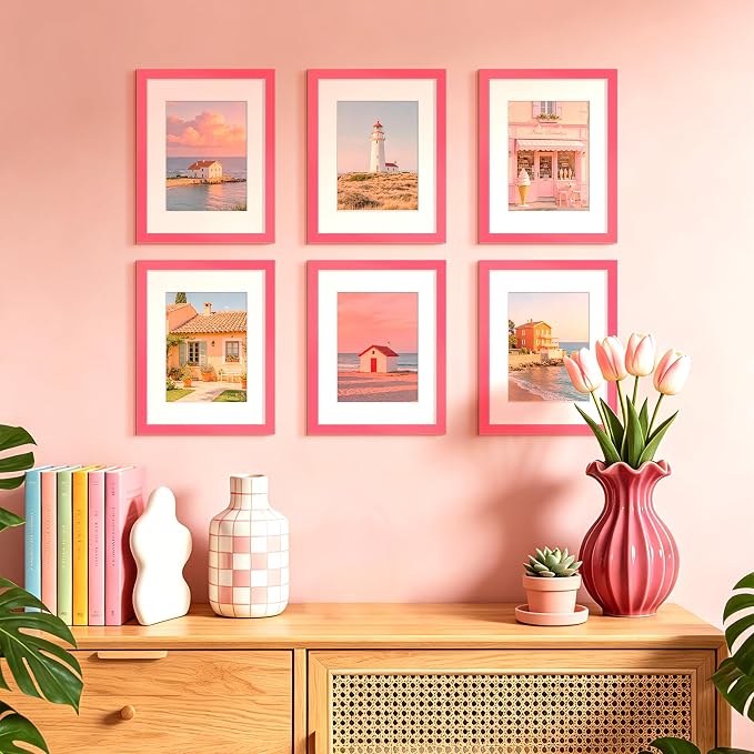 upsimples 8.5 By 11 Picture Frame, Display Pictures 6x8 with Mat or 8.5 x 11 Without, Wall Hanging Photo Frames, Hot Pink, 1 Pack