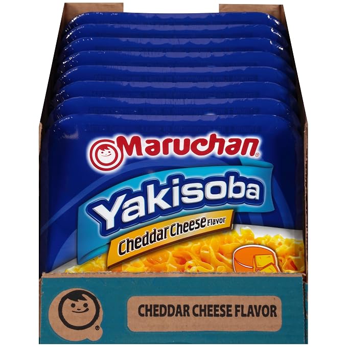 Maruchan Yakisoba, Cheddar Cheese Flavor – Stir-Fried Japanese Instant Ramen Noodles, High Protein Microwavable Meal – 3.96 Oz. (8 Pack)