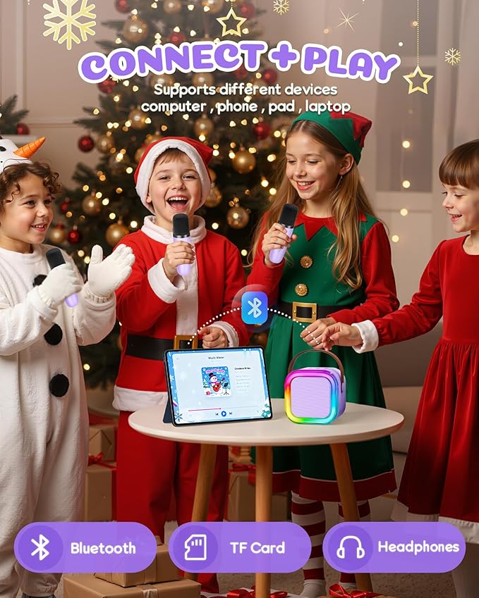 Karaoke Machine for Kids, 2026 TOP Toys Birthday Gifts Ideas for Girls Ages 4, 5, 6, 7, 8, 9, 10, 12+ Years Old, Portable Mini MP3 Player with 2 Wireless Mics for Party