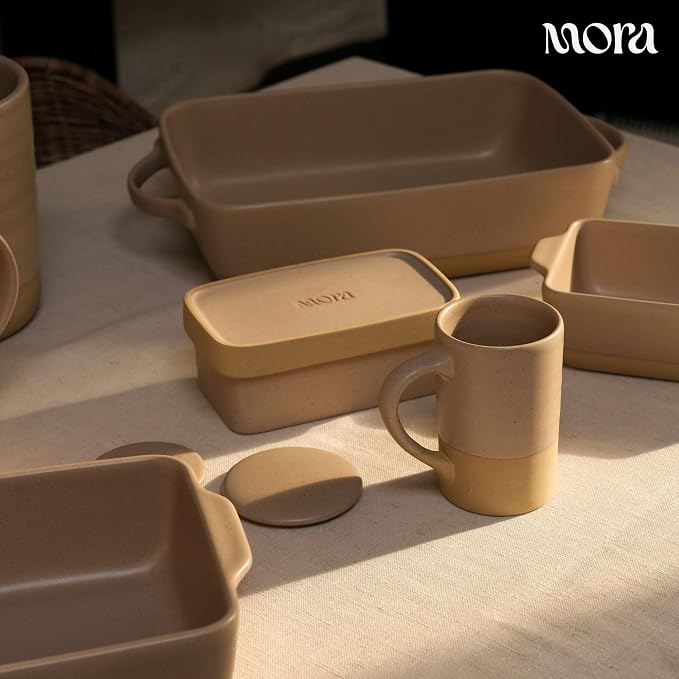 MORA Ceramics Tea Cup with Loose Leaf Infuser, Spoon and Lid, 12 oz, Microwave and Dishwasher Safe Coffee Mug - Rustic Matte Ceramic Glaze, Modern Herbal Tea Strainer - Great Gift for Women, Mushroom