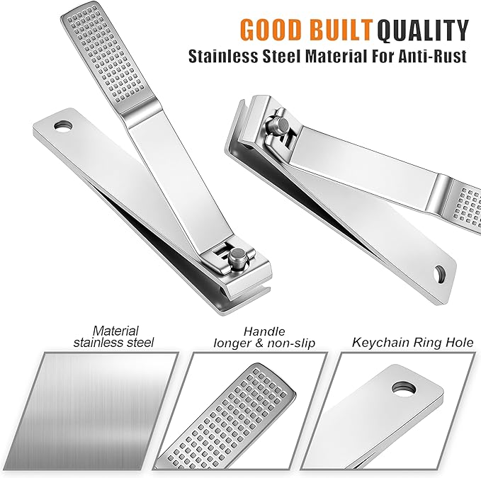 6-Pack Toenail Clippers, Straight Edge Large Nail Clippers Bulk Set for Men Women Seniors, 3.15 inch Long Handled for Thick Toenails, Big Stainless Steel Toe Nail Clipper with Anti-Slip Grip