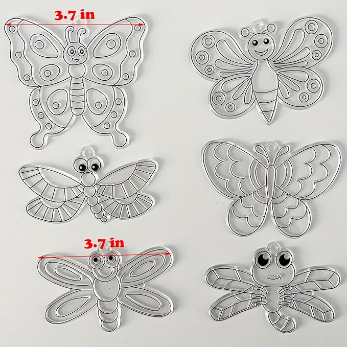 Ayhuhra 30 Sets Butterfly Suncatchers Crafts Kit Dragonfly Suncatcher DIY Window Paint Art Suncatcher Kits for Classroom Spring Summer Easter Party Activities Art Project Party Favors