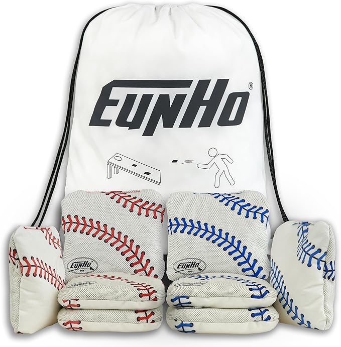 EunHo Regulation Cornhole Bags Set of 8 - Dual Sided Slick and Stick Cornhole Bean Bags for Tossing Game Professional All Weather Pro Corn Hole Bags with Tote Bag