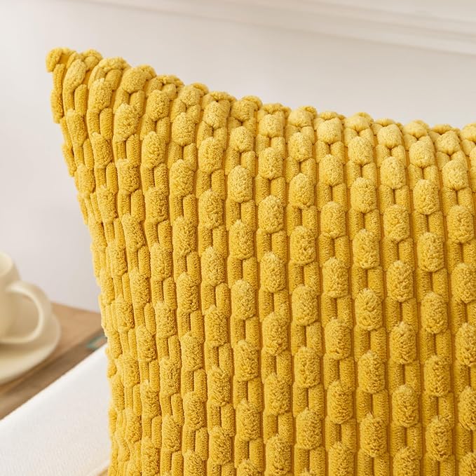 Kevin Textile Soft Corduroy 14"x36" Pillow Cover 1 Pack, Mustard Yellow | Boho Stripe Plush Corduroy Decorative Oblong Cushion Cover Modern Farmhouse Home Decor for Sofa Couch Bed Chair