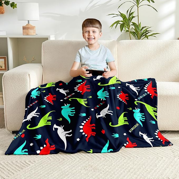 Wajade Dinosaur Blanket for Boys Soft Fleece Thorw Kids Dino Blanket for Couch Sofa Bedroom Warm Blankets Birthday Gifts for Kids Boys Teen 50"x60"