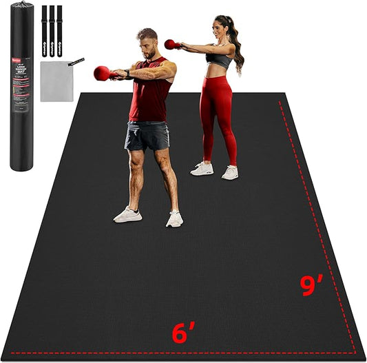 GymCope Extra Large Exercise Mat, 10'x6'/9'x6'/8'x6'/7'x5'/6'x4'(8mm) Thick Workout Mat for Home Gym & Garage Flooring, Shoe-Friendly, High-Density, MMA, HIIT, Weight Lifting, Cardio&Strength