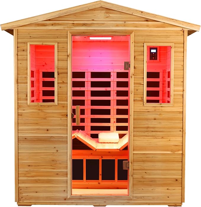 Full Spectrum Outdoor Sauna 3 Person,Low EMF Far Infrared Sauna with Folding Lounge Chair for Home, | Chromotherapys| Bluetooth Speakers| Near&Mid Infrared Therapy| Fir Wood| 81.1*44.9* 83.4 In