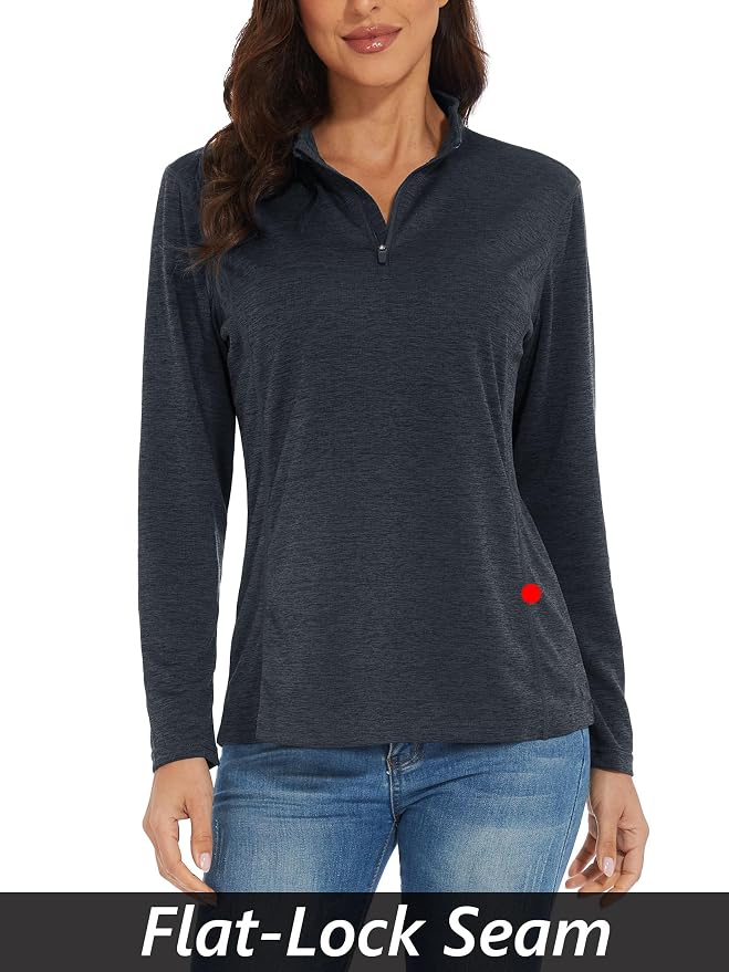 MAGCOMSEN Women's UPF 50+ Sun Shirts Long Sleeve 1/4 Zip Pullover Quick Dry Workout Hiking Tops Running Athletic Shirts