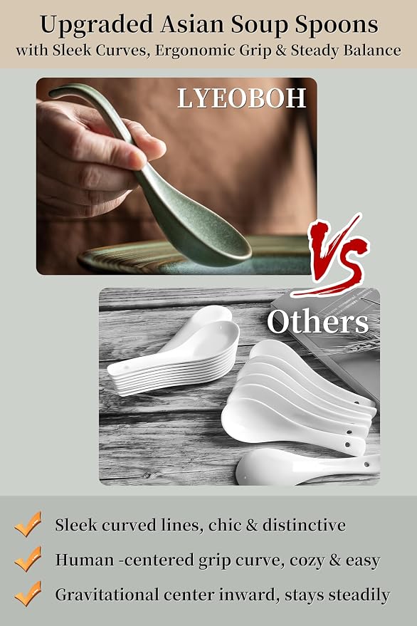 Asian Soup Spoon, Chinese Soup Spoons, Ramen Spoons, Japanese Ceramic Soup Spoon Set of 6,Thanksgiving Christmas Kitchen With Long Handle for Serving, Ramen, Pho, Noodles, Green