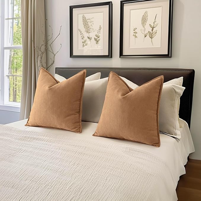 MIULEE Pack of 2 Camel Decorative Chenille Pillow Covers 20x20 Inch | Soft Couch Throw Pillows,Farmhouse Cushion Covers with Elegant Design for Sofa,Bedroom,Living Room,Spring Home Decor