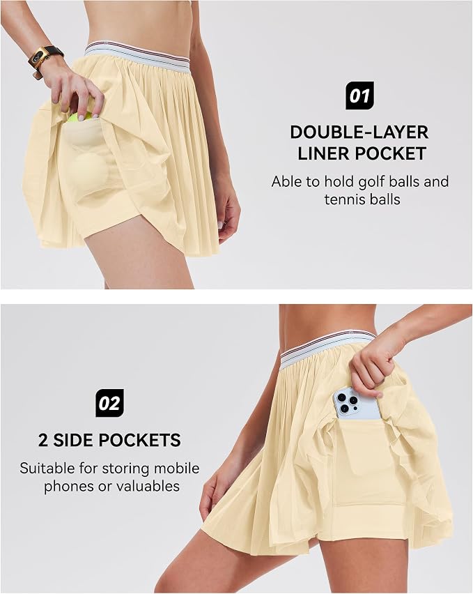Mudere 2 Piece Golf Outfits for Women Tennis Skirt Set Built-in Shorts | Deep V-Neck Lapel, Silky Breathable High Stretch Fabric, Side Pockets, Activewear, Athletic Wear