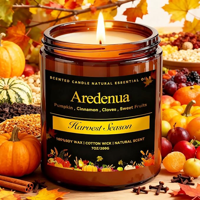 Harvest Season Candle – Warm Holiday & Winter Pumpkin Spice Aroma, Hand-Poured Soy Candle for Christmas Home Décor & Cozy Seasonal Gifting