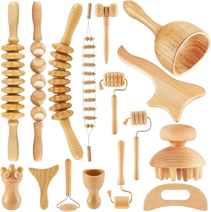 16-in-1 Wood Therapy Massage Tools Set for Body Sculpting Lymphatic Drainage Massager Maderoterapia Kit Therapy Tools Muscle Pain Relief Women Face Wood Roller Fascia Mother Gift Spa Party Supplies