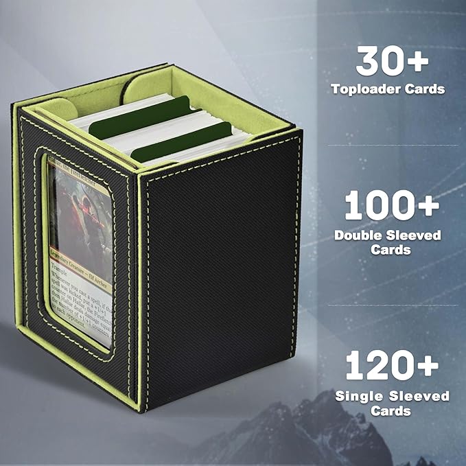 ZLCA MTG Deck Box with Commander Window Display, Trading Card Storage Box Holds 100 Double-Sleeved Cards Suitable for TCG/CCG/PTCG/EDH/Magic/Sport Cards (Black&Green)