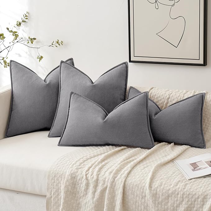 MIULEE Pack of 2 Grey Euro Shams Chenille Pillow Covers 26x26 Inch | Decorative Soft Couch Throw Pillows,Farmhouse Cushion Covers,Elegant Design for Sofa,Bed,Living Room,Summer Decor