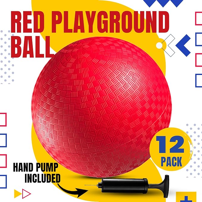 PlayBolt Playground Balls Bulk - 8.5 Inch Red Rubber Kickball Bouncy Inflatable Balls for Kids & Adults, Indoor & Outdoor Games, Kickballs, Dodgeball, Four Square, and More, (12-Pack)