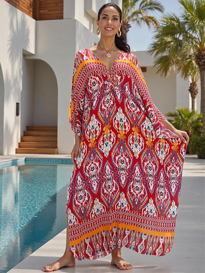 Mumu Dresses for Women Plus Size, Bohemian Kaftan Beach Cover Up Long Maxi Nightgown Soft Loungewear