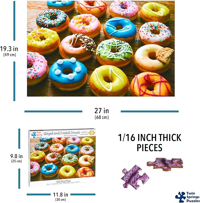 Twin Spring Goods 1000 Piece Jigsaw Puzzle, Glazed and Frosted Donuts, 1,000 pcs