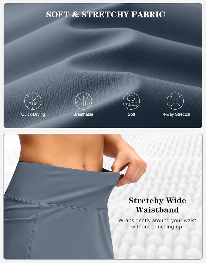 Women's Golf Skirts Skort 4 Side Pockets High Waisted Stretchy Tennis Skirt | Silky Soft, Lightweight, Breathable, Built-in Mesh Shorts, High Waisted, Elastic waistband, Moisture-Wicking, Athletic