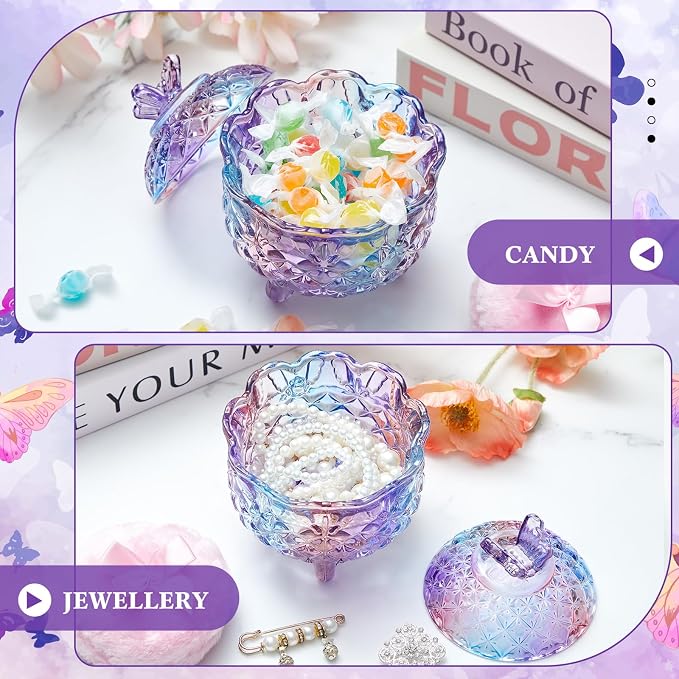 Tioncy 3 Pcs Large Body Powder Puff and Container Powder Container with Puff Crystal Case Soft Washable Reusable Velour Face Body Glitter Wet Dry Makeup Gift(Butterfly, Pastel)