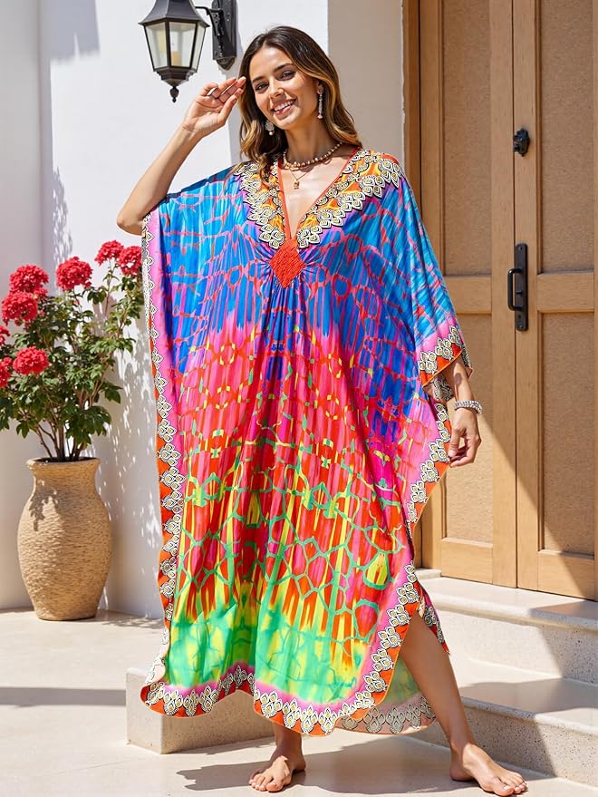 Mumu Dresses for Women Plus Size, Bohemian Kaftan Beach Cover Up Long Maxi Nightgown Soft Loungewear