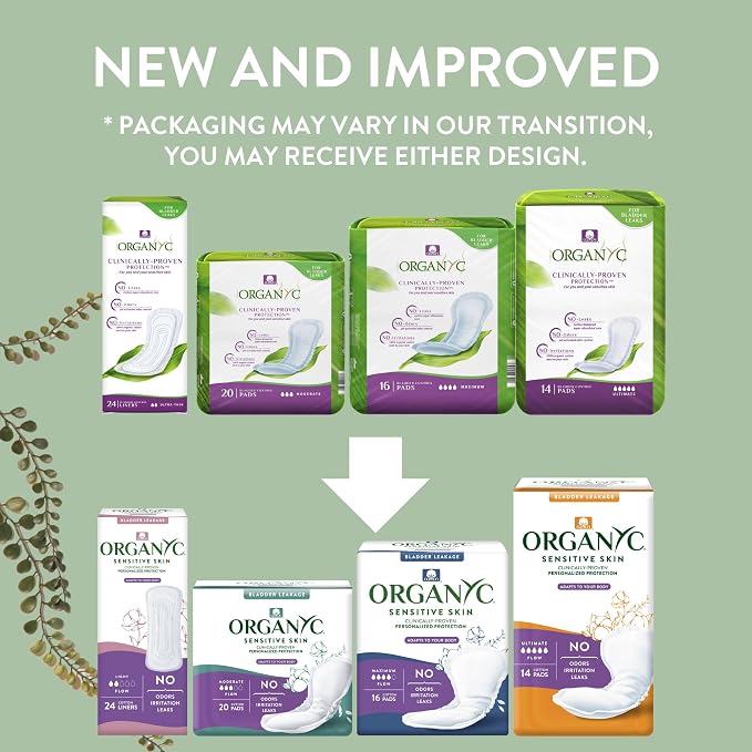 Organyc 100% Organic Cotton Inside and Out Light Incontinence Liners for Bladder Leakage Control, FSA/HSA Eligible, Ultra Thin, Light Flow, 24 Count