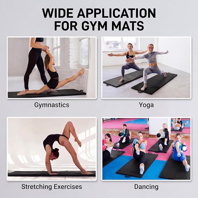 2 Pack Folding Gym Mat for Home Gym & Tumbling, 71''x 24'' High Density Exercise Mat with Carry Handles, Non Slip Gymnastics Mats for Teenages, Yoga, Stretching & Martial Arts