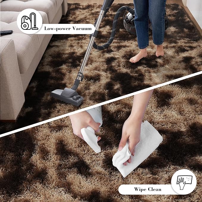 yongyangjuxin Fluffy Rug Shag Area Rug, Mottling Brown 9x12 Area Rugs for Living Room, Large Shag Area Rugs for Bedroom Room Home Decor, Upgrade Anti-Skid Rectangular Fuzzy Rugs