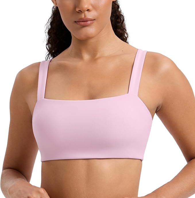 CRZ YOGA Butterlift Minimal Square Sports Bras for Women - Padded Supportive Wide Straps Yoga Workout Top