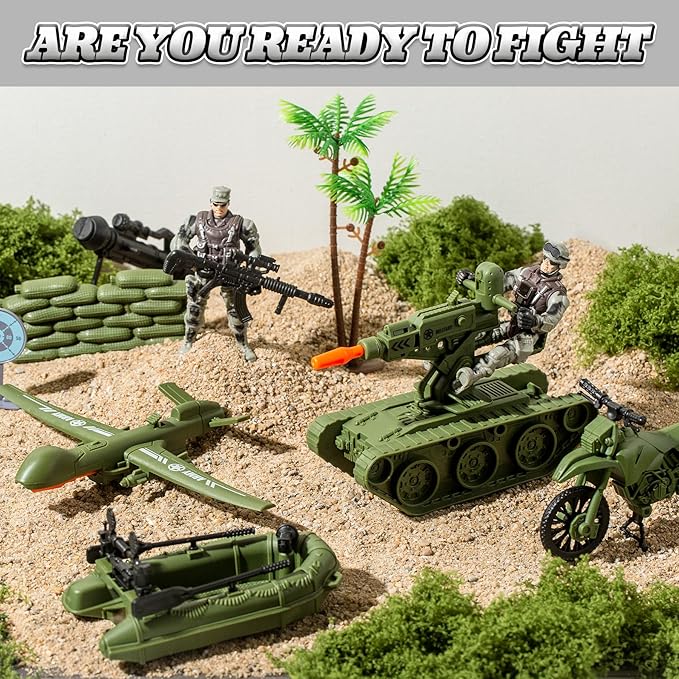 Military Soldier Men Action Figures, 15PCS US Army Soldier Plastic Figure Set Military Base Playset Vehicles Play Combat Toys, Army Toy Set for Kids, Boys, Age 3 4 5 6+