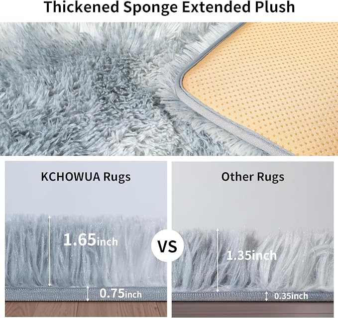 5x7 Thick Tie-Dyed Grey Shag Rug for Bedroom, Soft Plush Fluffy Carpet | Gray Area Rug for Living Room, Kids Nursery, Dorm Room, Washable Non Slip Shaggy Floor Carpet
