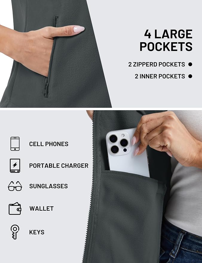TACVASEN Women Polar Fleece Zip Up Vest with Pockets Lightweight Outerwear | Warm Thermal Sleeveless Jacket Suitable for Hiking Camping Travelling in Cool Autumn and Winter Weather