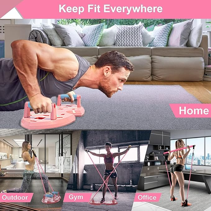 LALAHIGH Push Up Board,36 in 1 Home Gym Equipment with Ab Roller Wheel & Resistance Bands, Portable Foldable Workout Board for Full Body Strength Training Men Women,Gift for Boyfriend