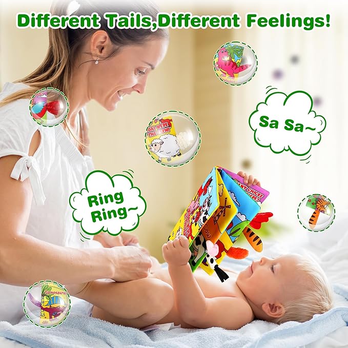 Vanmor 2 Pack Baby Cloth Books, High Contrast Sensory Crinkle Toys for 0-6 Months Infants, Soft Tummy Time Travel Essentials, for Boys, Easter Basket Stuffers for Newborn