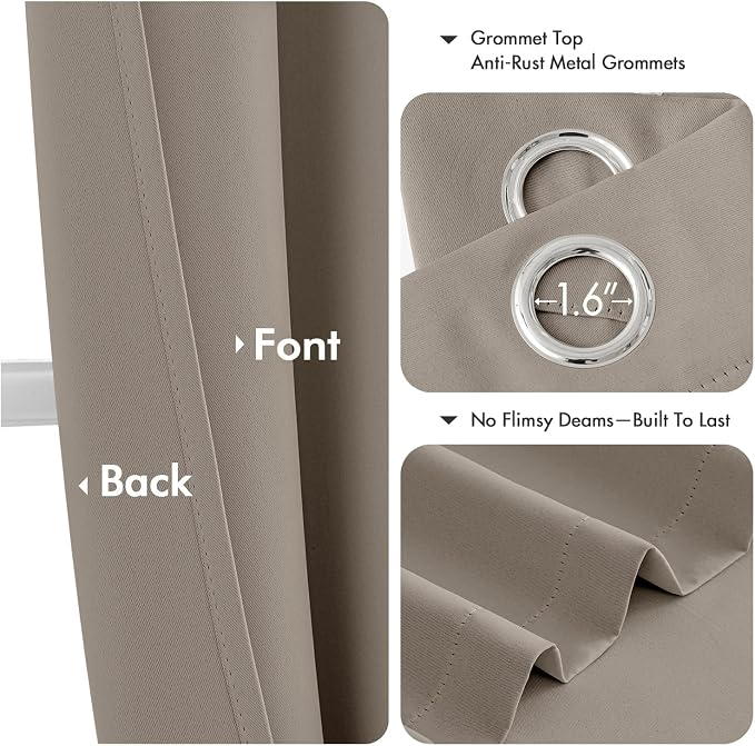 MIULEE Blackout Curtains for Bedroom 2 Panels 40 x 72 Inch Long Stone | Thermal Insulated, Living Room Darkening Grommet Drapes, Noise Reducing, Light Blocking Window Treatments