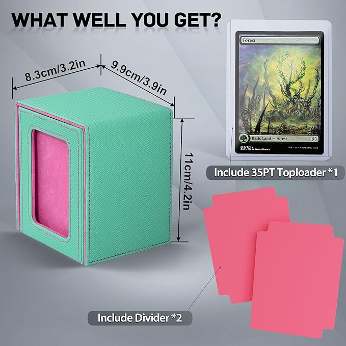 ZLCA MTG Deck Box with Commander Window Display, Trading Card Storage Box Holds 100 Double-Sleeved Cards Suitable for TCG/CCG/PTCG/EDH/Magic/Sport Cards (Aqua&Pink)