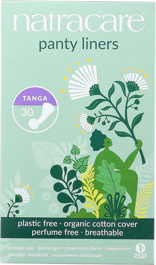 Natracare Natural Organic Thong Style Panty Liners, Made with Certified Organic Cotton, Ecologically Certified Cellulose Pulp and Plant Starch (2 Pack, 30 Liners Total)